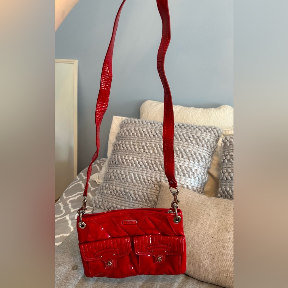 Coach Cherry Red Liquid Gloss Hippie Legacy Patent Poppy Handbag
